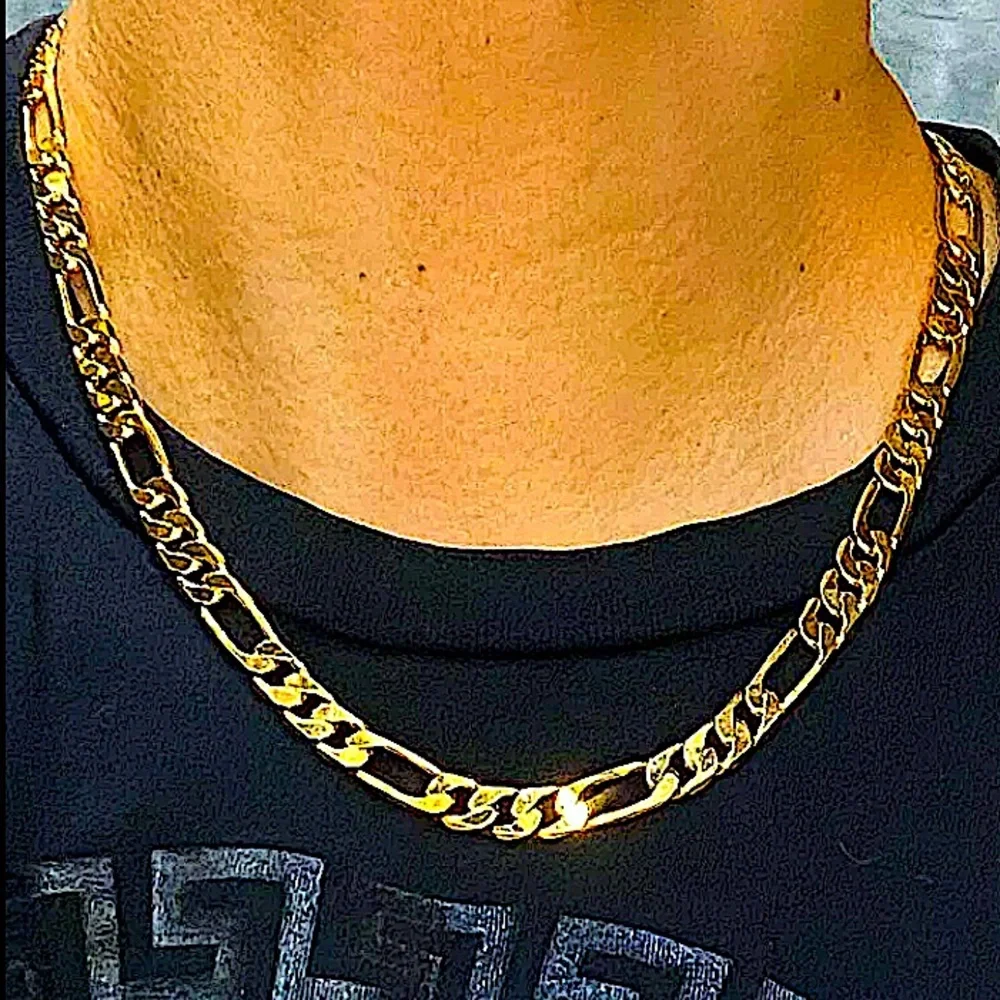 18K GOLD PLATED CUBAN FIGARO CHAIN LINK UNISEX NECKLACE BRACELET SET - Picture 8 of 14
